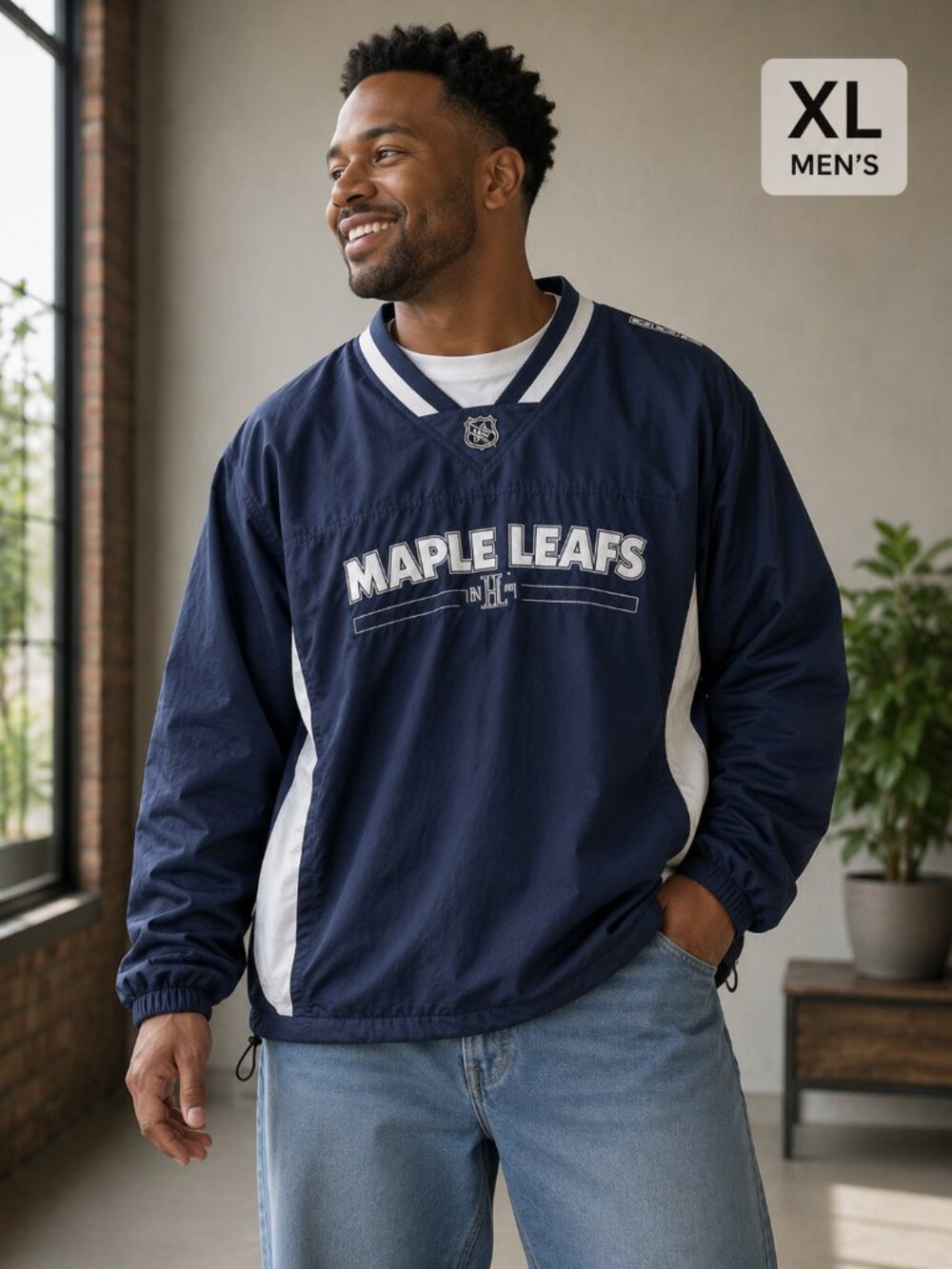 CCM Toronto Maple Leafs Pullover Windbreaker Jacket Men's XL Blue NHL Hockey